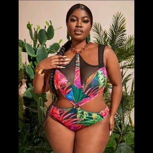 SHEIN Multi Tropical Cutout One-Piece Swimsuit
